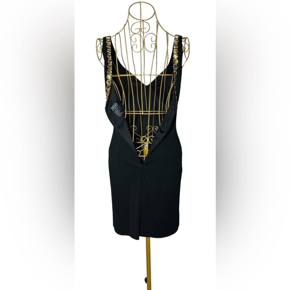 Basix Black Label Sexy Cocktail V-Neck Mini Dress w/Gold & Silver Rhinestones, 0 - Picture 6 of 16